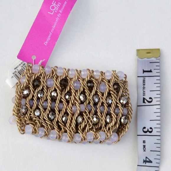 Ann Taylor LOFT Breast Cancer Awareness Beaded Wide Stretch Bracelet NWT 39.99 - Picture 1 of 2